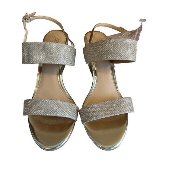 Badgley Mischka Jewel Gold Sparkle Wedge Sandals 8 - Picture 4 of 8